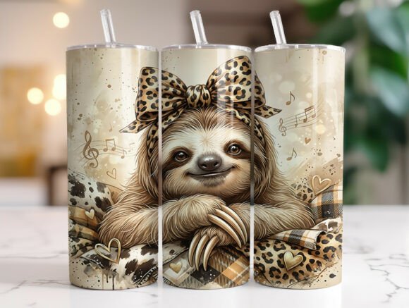Cute Sloth Leopard Bow 20oz Tumbler Wrap Review