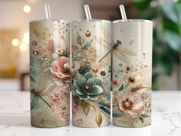 Floral Dragonfly 20oz Tumbler Wrap PNG Review