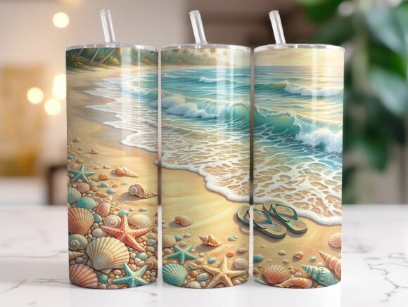 Review: Beach Sandals Seashell Ocean Tumbler PNG for Stitchers