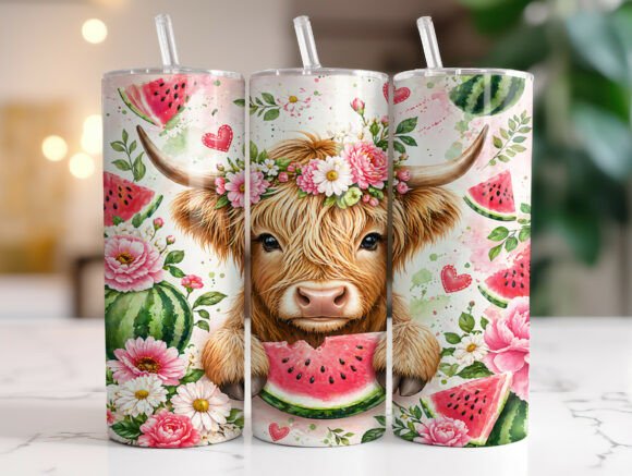 Review: Highland Cow Watermelon Floral Tumbler Design